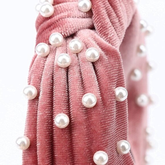 4 Pack Velvet Pearl Headbands for Women Girls Bow Turban Vintage Boho Head Bands - Picture 3 of 8